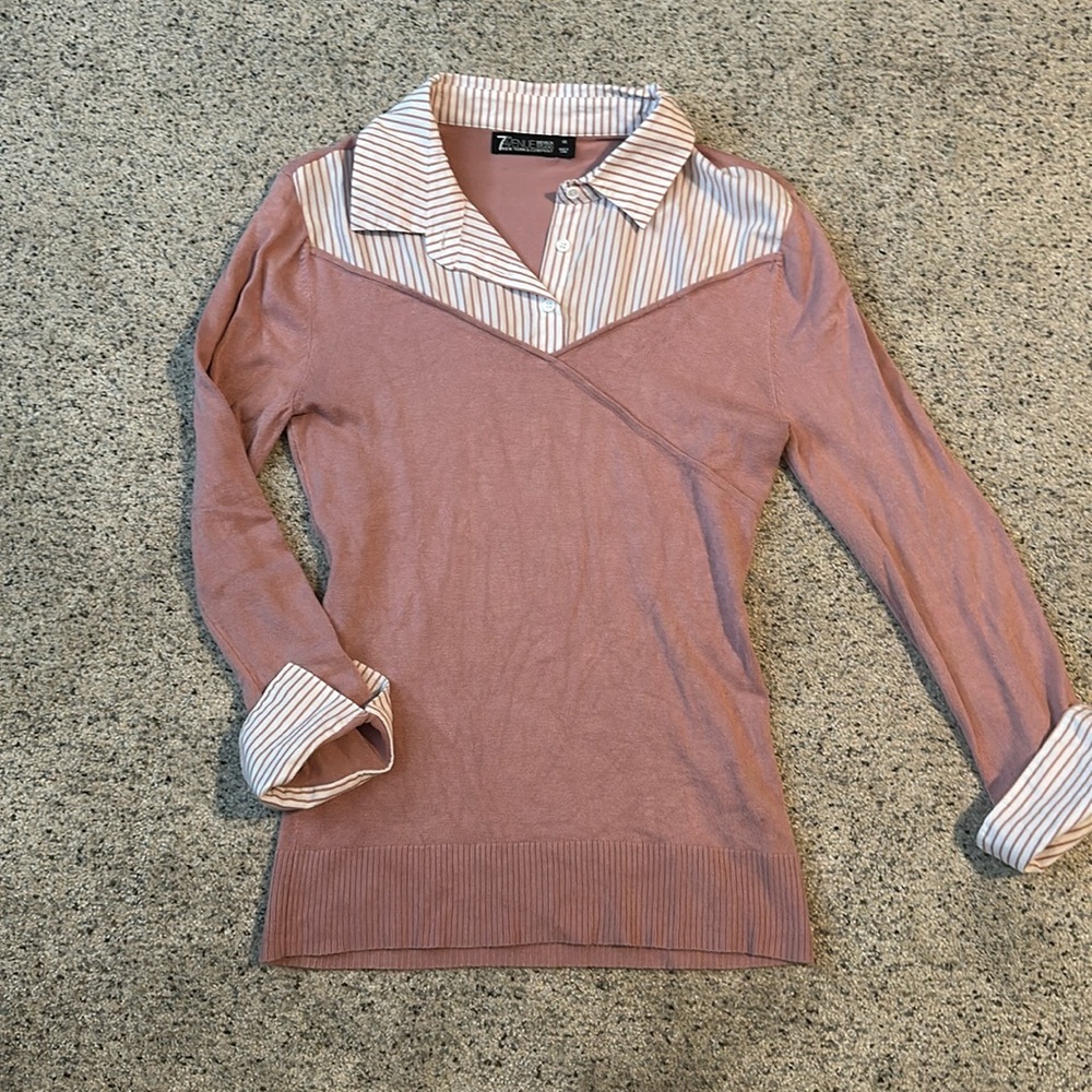 NY&Co Blush Collared Striped Sweater